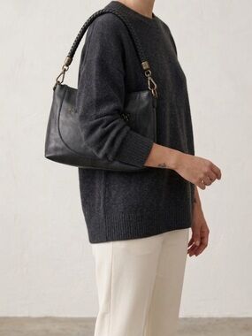The Sak | Black Rusted Gold Bold Stitching Leather Shoulder Bag